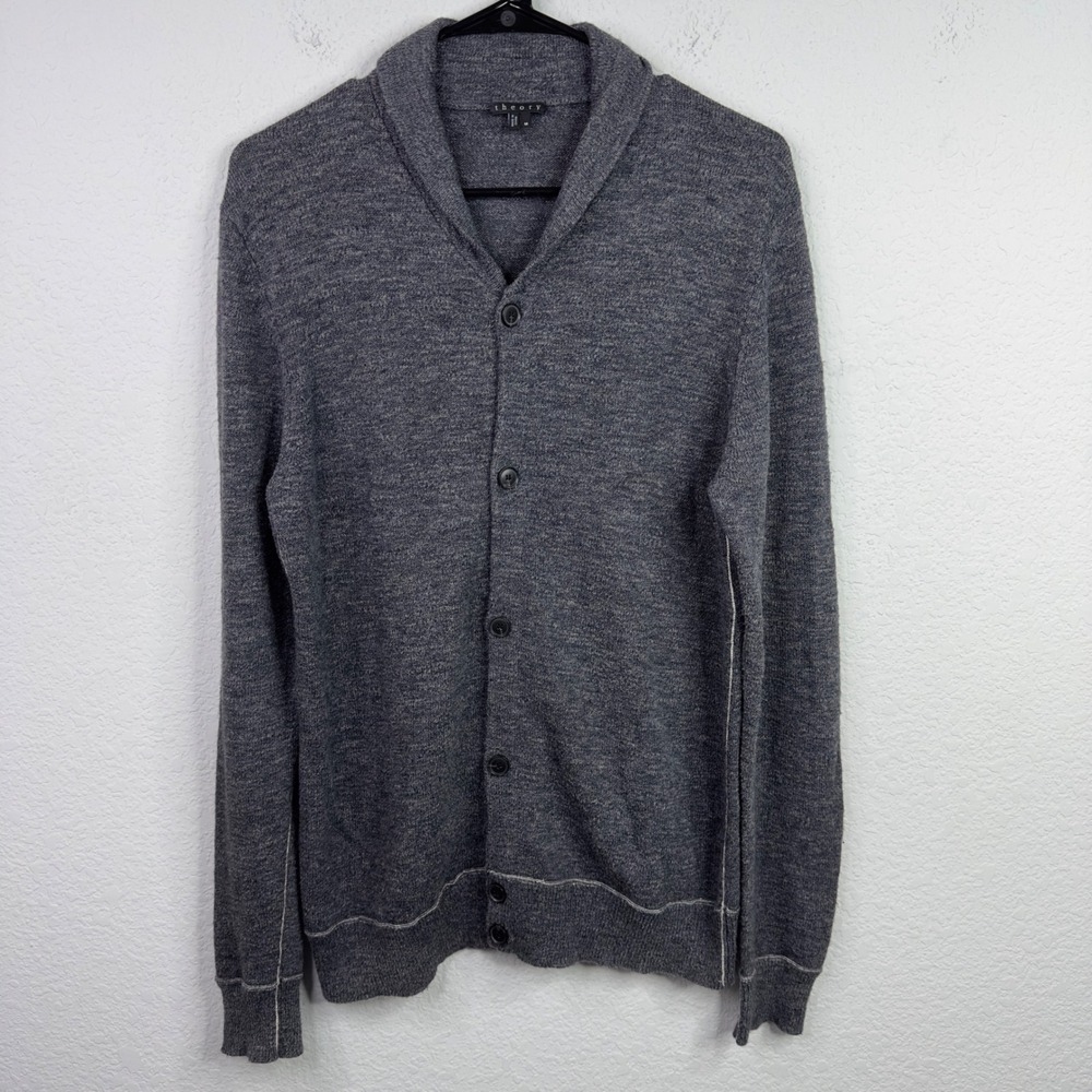 Theory Wikson Combustion Cardigan Mens M Gray Alpaca Wool Shawl Collar Preppy